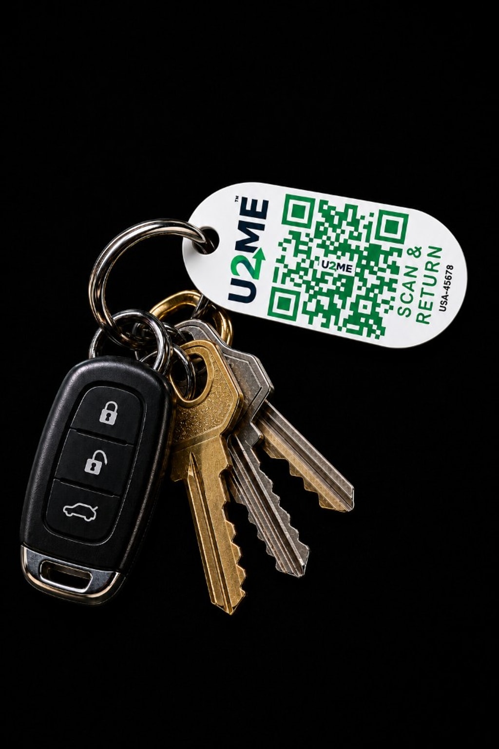 U2ME™ Badge Kit keychain tag on keys — scan & return