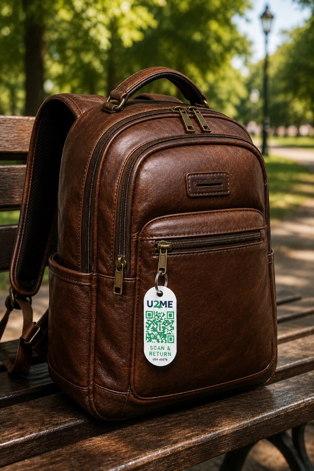 U2ME™ Label keychain tag on luggage — scan & return