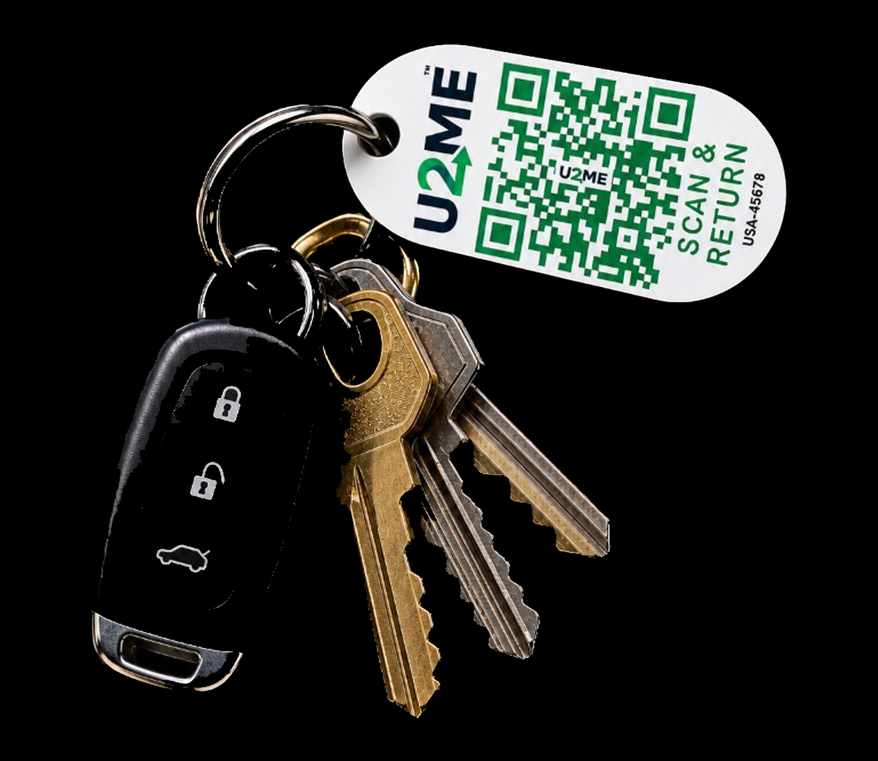 U2ME™ keychain tag clipped on a set of keys
